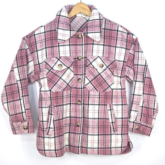 Plaid Flannel Chore Shirt Women Small Pink Whimsygoth Tartan Western Barn Jacket - Picture 2 of 16